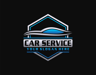 Auto style car logo design with concept sports vehicle icon silhouette on light grey background. Vector illustration.