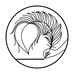 A hand with a pen writes in a circle. Symbol or icon about writing, authorship, versification.