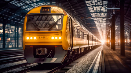 Fototapeta premium train moving through the subway station in a city