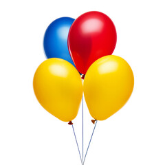blue red and yellow balloons isolated on transparent background cutout