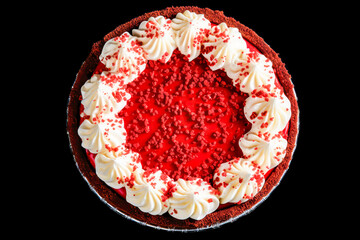red velvet pie, top view, black isolated background