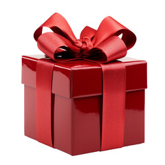 red gift box isolated on transparent background cutout