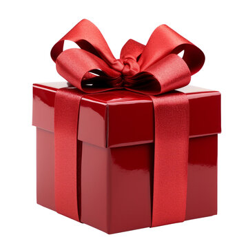 red gift box isolated on transparent background cutout