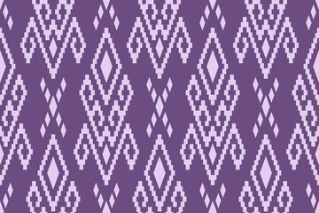 Purple cross stitch traditional ethnic pattern paisley flower Ikat background abstract Aztec African Indonesian Indian seamless pattern for fabric print cloth dress carpet curtains and sarong