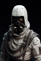 Cyberpunk sci-fy soldier dressed in a white cloak. Generative AI