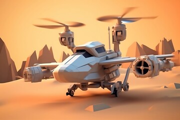 Fototapeta premium military future helicopter fighter attack concept 3d low poly illustration, generative AI