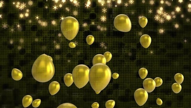 Animation of gold balloons over dark background