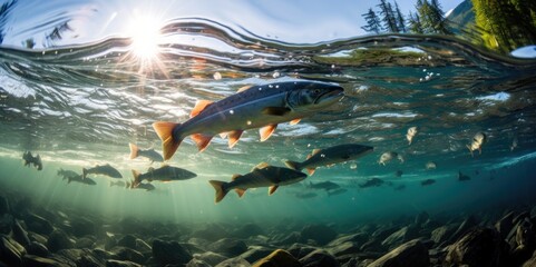 Contrasting Colors: Captivating Underwater Photography of Alaskan Salmon, generative ai