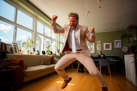 Cheerful and Happy businessman dancing