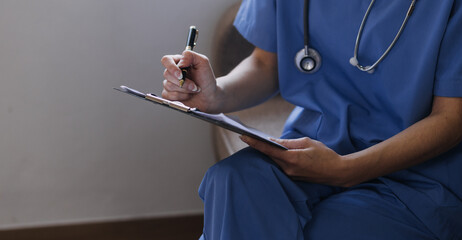 Homecare nursing service and elderly people cardiology healthcare. Close up of young hispanic...