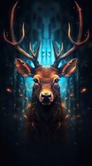 Deer Collage on Dark Background. Generative AI