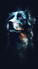 Double Exposure Dog on Dark Background. Generative AI
