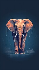 Illustrated Elephant on Dark Background. Generative AI
