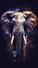 Double Exposure Elephant on Dark Background. Generative AI