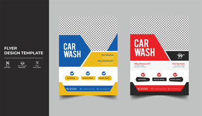 Car Wash Flyer Design Template, Car Cleaning Service Leaflet Poster Design, Car Cleaning Service Banner vector layout design for car wash service flyer template.