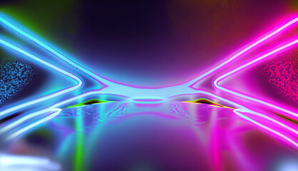 Neon lighting effect, neon background, neon background with wall. Abstract neon lights background with laser rays, and glowing lines. AI-Generated