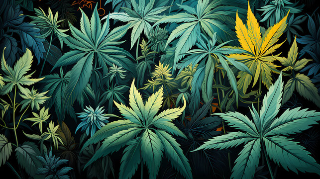  Pattern vector featuring cannabis leaves