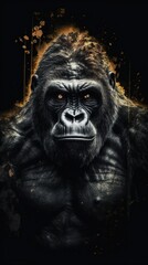 Gorilla in Bokeh Style on Dark Background. Generative AI