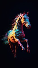 Glitched Horse on Dark Background. Generative AI