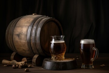 Beer wood barrel cask. Generate Ai