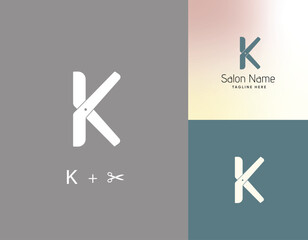 K letter scissors concept logo design best for hair dresser and salon business