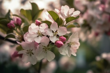 Fototapeta premium Blossoming apple tree garden. Generate Ai