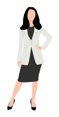 Elegant pretty business woman in formal clothes. Base wardrobe, feminine corporate dress code. Collection of full length portraits of business woman