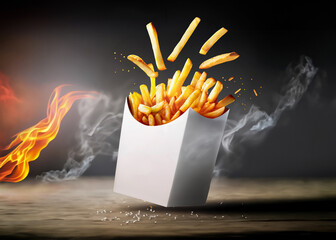 Tasty Dynamic French Fries for a restaurant Advertisement, Template, or Banner. Generative. 