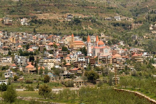 View of Bsharri town in Kadisha Valley. Lebanon.
