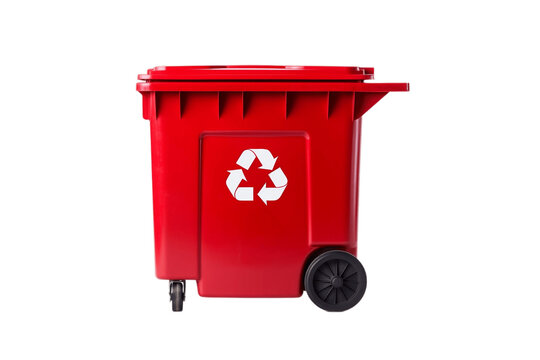 Red Garbage Container with Recycling Symbol on Transparent Background. Generative AI