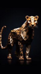 Leopard Geometric Origami on Dark Background. Generative AI