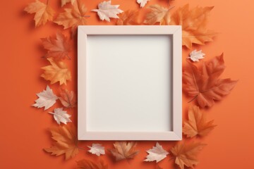 Naklejka na ściany i meble White picture frame autumn. Generate Ai