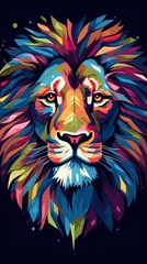 Abstract Lion on Dark Background. Generative AI