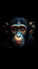 Glitchy Monkey on Dark Background. Generative AI