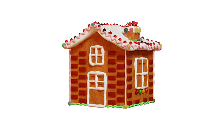 Ginger bread house with sweet jelly candy 3D rendering