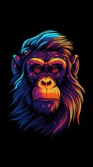 Neon Monkey on Dark Background. Generative AI