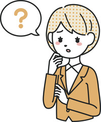 悩むスーツを着た女性