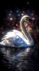 Majestic Swan in Bokeh Style on Dark Background. Generative AI