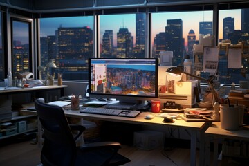 Working office space windows. Generate Ai