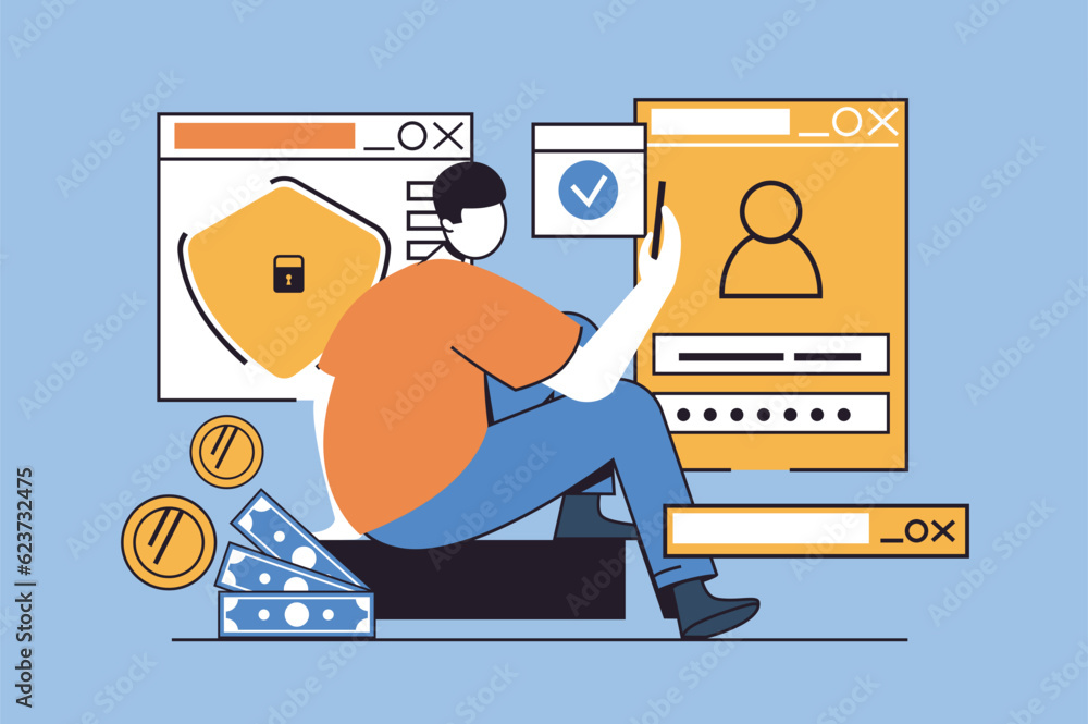 Leinwandbilder secure payment concept with people scene in flat design for web. man using banking service for onlin