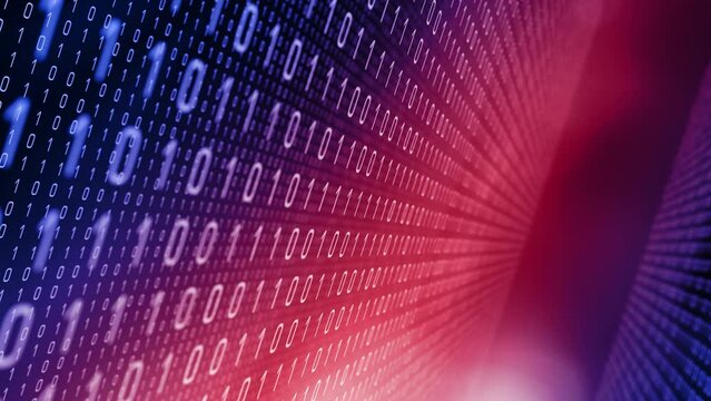 Moving binary sequence abstract animation for data visualization. Streaming binary data motion background for digital communication
