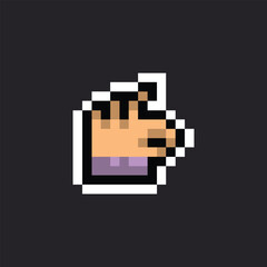this is hand icon in pixel art with simple color and black background color this item good for presentations,stickers, icons, t shirt design,game asset,logo and your project.