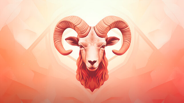 Aries zodiac sign on abstract light peach background with copy space.