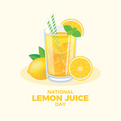 National Lemon Juice Day vector illustration. Glass of lemonade with lemons and mint leaf icon. Glass with fresh ice summer drink vector. August 29 every year. Important day