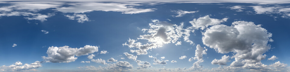 seamless cloudy blue sky hdri 360 panorama view with zenith and clouds for use in 3d graphics or game development as skydome or edit drone shot or sky replacement