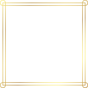 Decorative gold square frame in vintage style, png transparent.