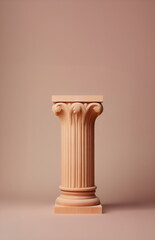 decorative brown column plinth with space for item isolated on tan studio background made with generative ai