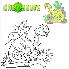 cartoon prehistoric dinosaur dilophosaurus, coloring book