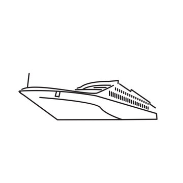 Cruise Ship Line Art Side View. Black Color Ship Vector Illustration Symbol