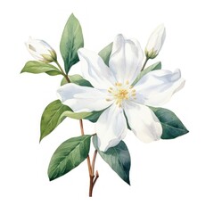 Realistic Watercolor Clipart of Jasmin Flower on White Background